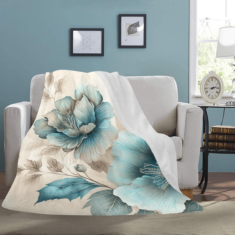 Vintage Teal Floral Ultra-Soft Micro Fleece Blanket