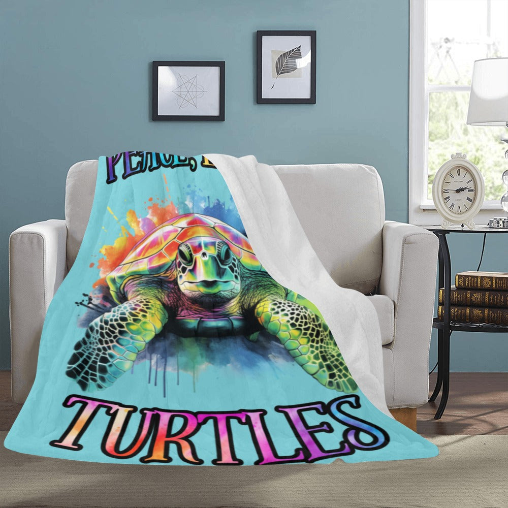 Cranberry Lake Designs Peace, Love Turtles Blue Ultra-Soft Micro Fleece Blanket