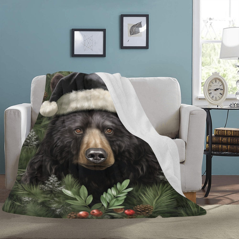 Wildlife Christmas Blanket - Black Bear in a Winter Wonderland