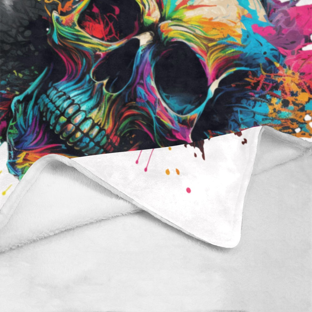 Cozy Fleece Blanket with Vibrant Watercolor Skull Design