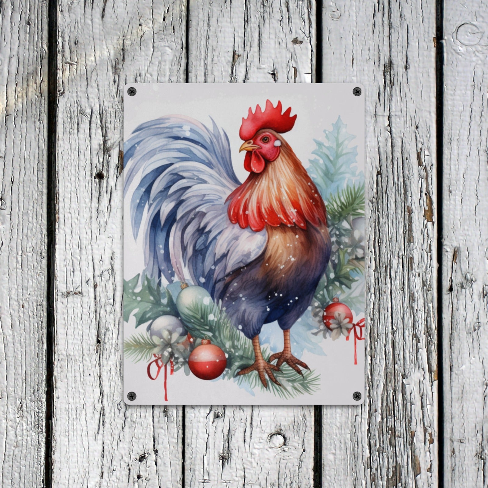 Cluckin' Christmas: Farmhouse Chicken Metal Tin Sign - Cranberry Lake Design Co.  #