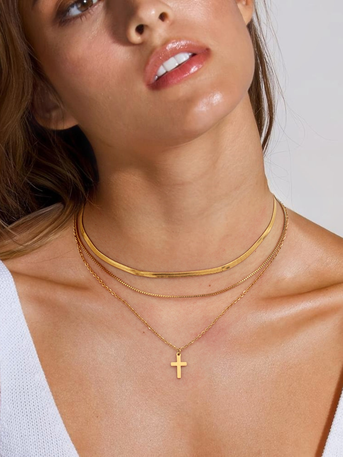 18K Gold-Plated Three-Layered Cross Necklace