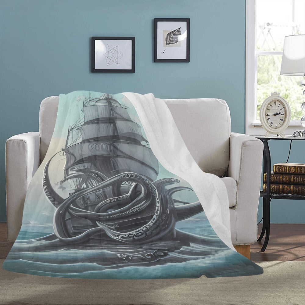 Kraken Mythological Sea Beast Boat Throw Blanket