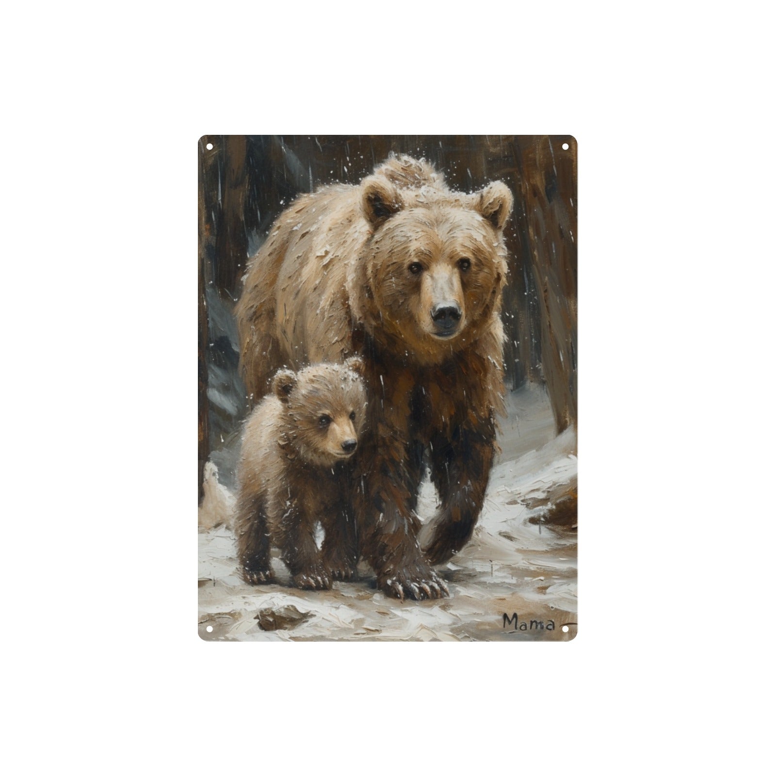 Mama Bear and Cubs Rustic Metal Tin Sign - 12x16 Inch - Cranberry Lake Design Co.  #