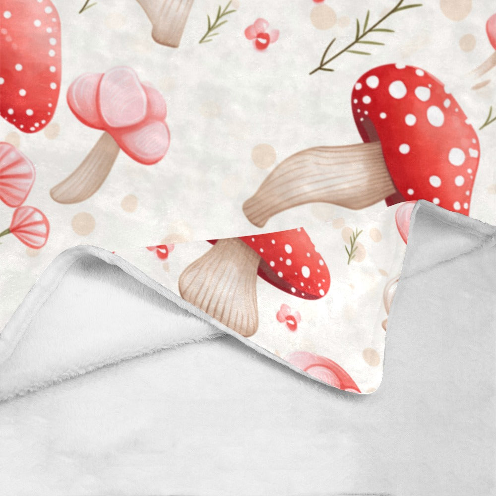 Charming Red Mushroom & Floral Micro Fleece Blanket