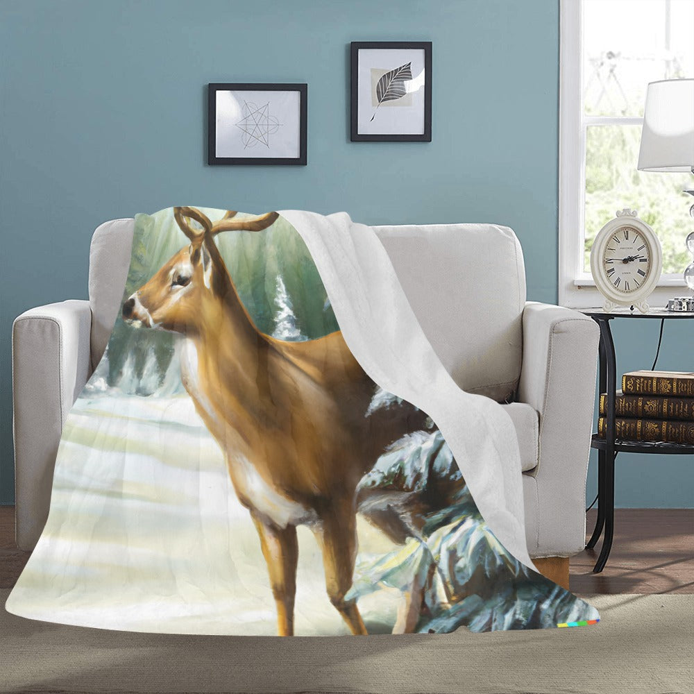 Deer in Snow Rustic Throw Blanket by Cranberry Lake Designs