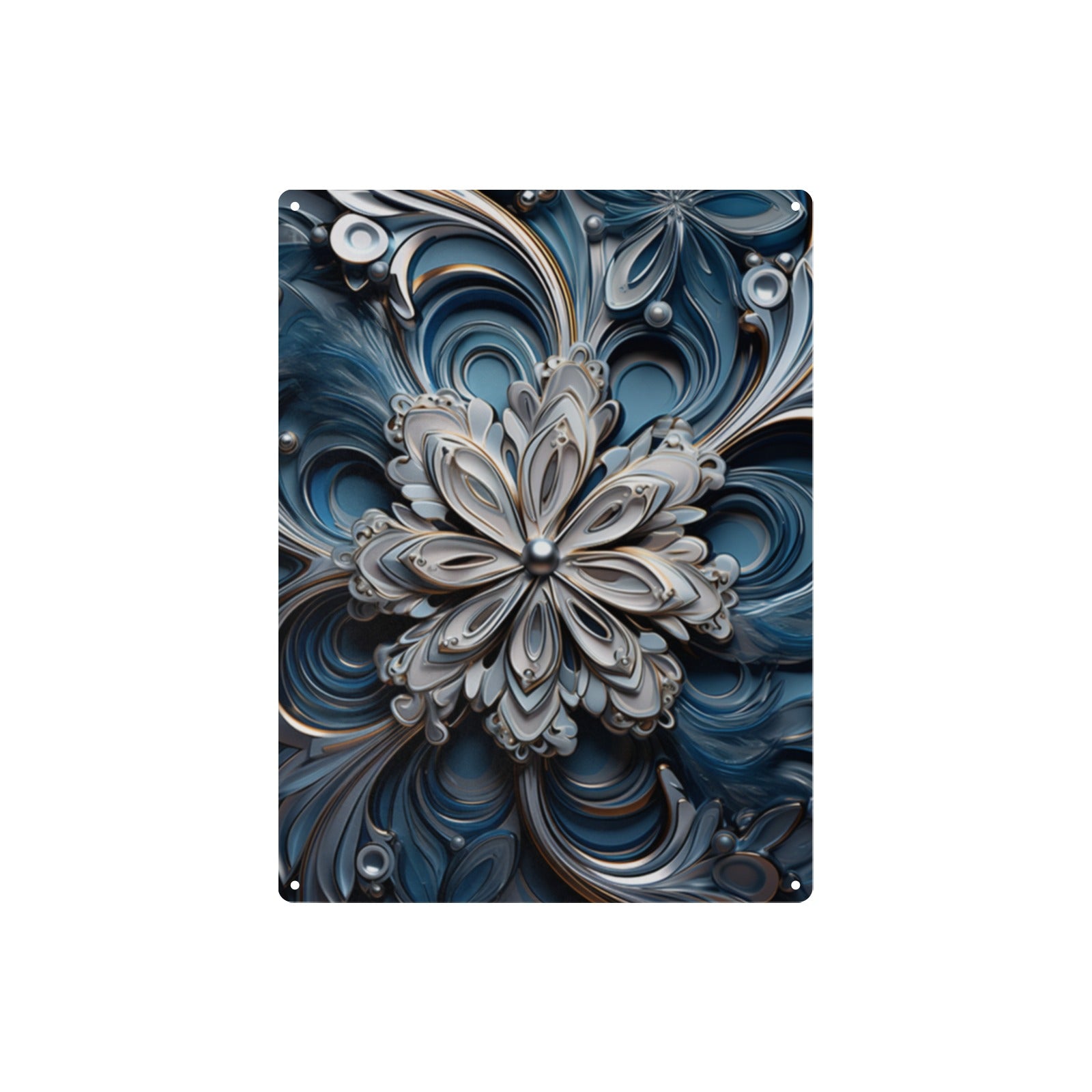 Embossed Blue and Silver Floral Metal Wall Art - Cranberry Lake Design Co.  #