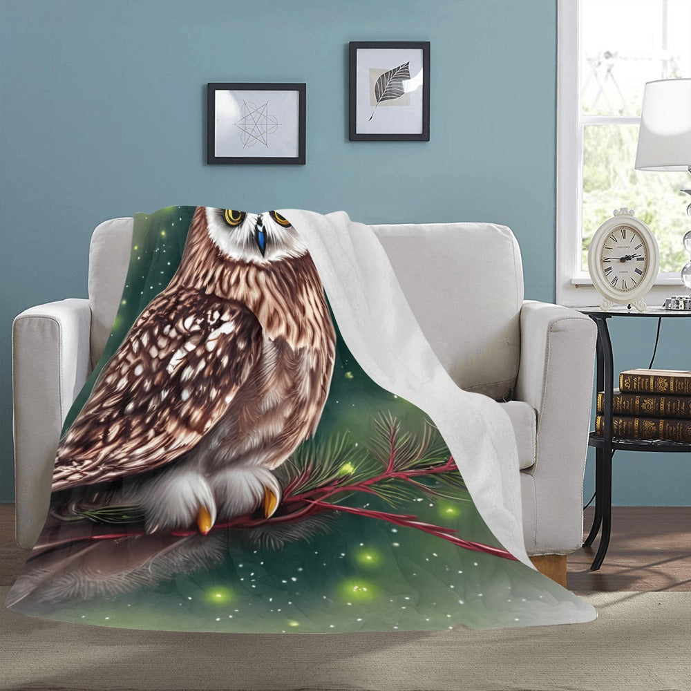 Cranberry Lake Designs Owl Green Background Rustic Throw Blanket