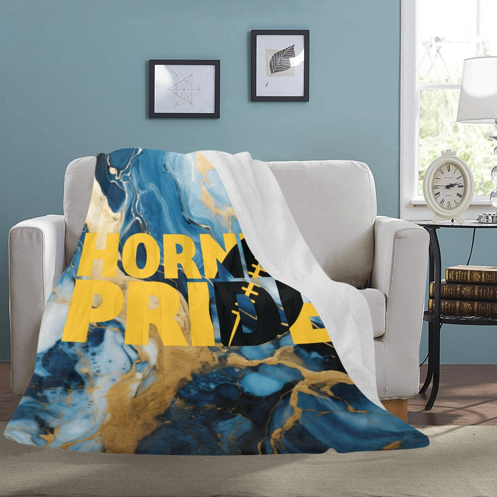 Cranberry Lake Designs Blue Gold Marble Hornet Pride Football Ultra-Soft Micro Fleece Blanket 60" x 80"