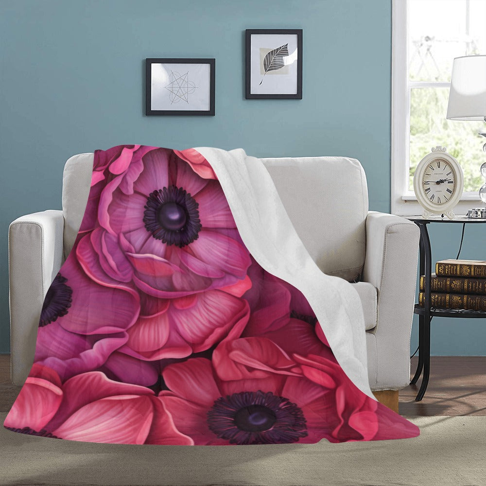 "Pink Anemone Floral Throw Blanket - Ultra-Soft 60x80 Fleece Blanket with Bold Anemone Flower Design