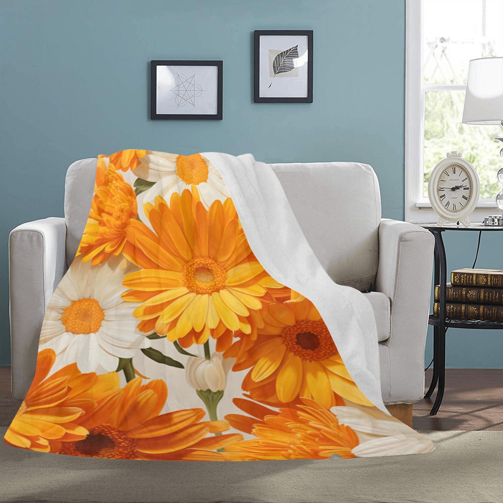 Calendula and Daisy Floral Throw Blanket - Ultra-Soft 60x80 Fleece Blanket with Bright Yellow and White Flower Design