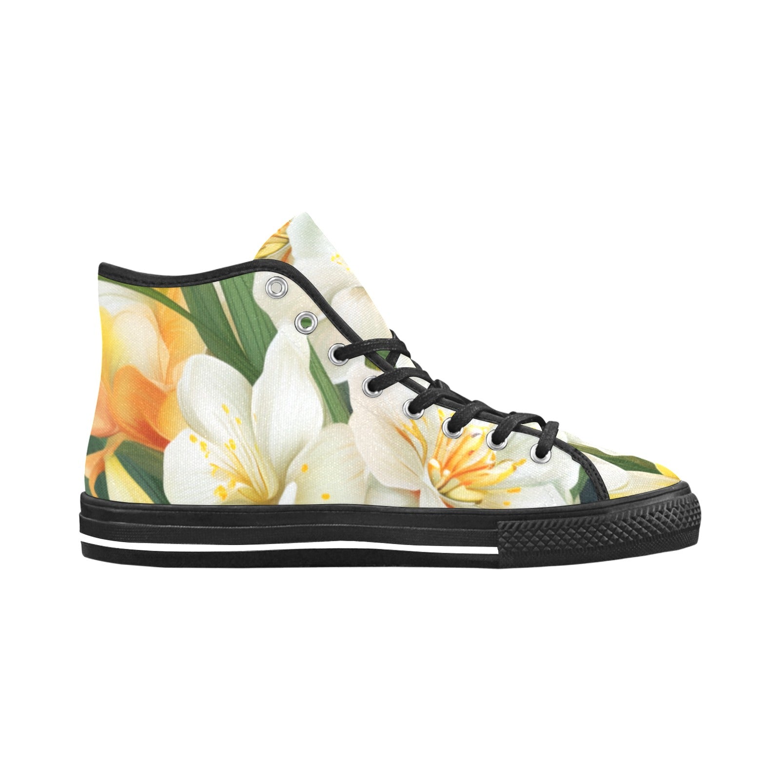 Elevate Your Style with White Floral Garden High-Top Canvas Shoes - Cranberry Lake Design Co.  #