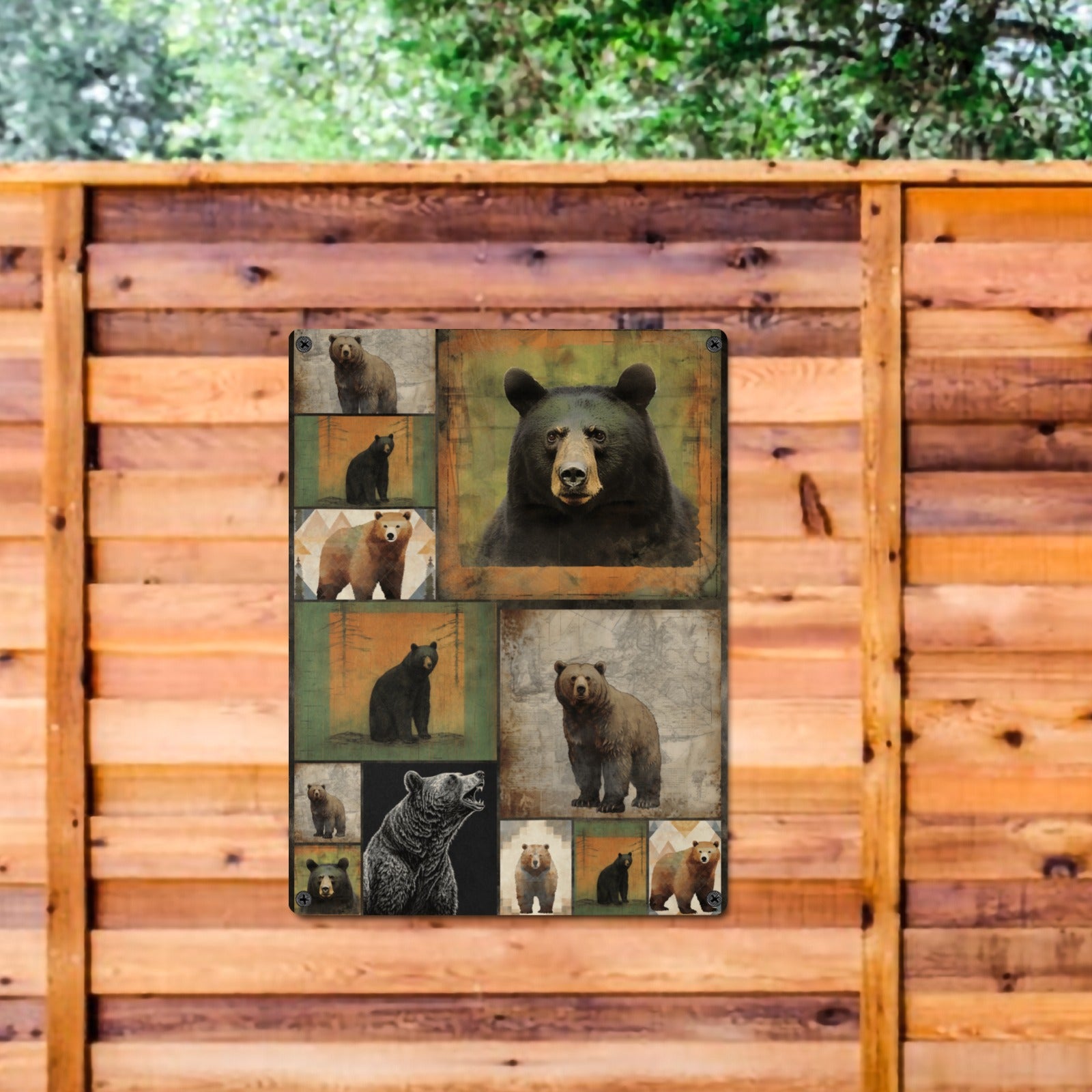 Rustic Lodge Home Decor Black Bear Sign Indoor / Outdoor Metal Tin Sign 12"x16"
