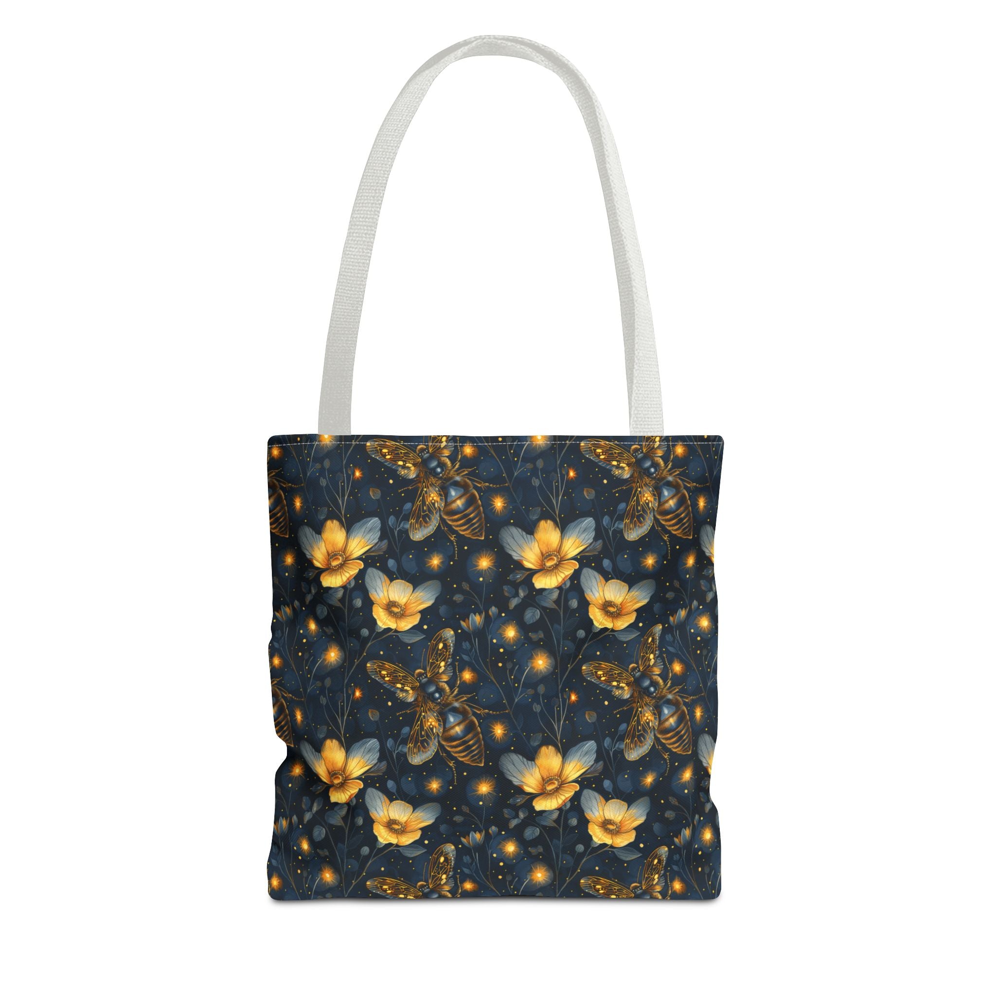 Whimsical Gold Floral Bee Fairycore Tote Bag