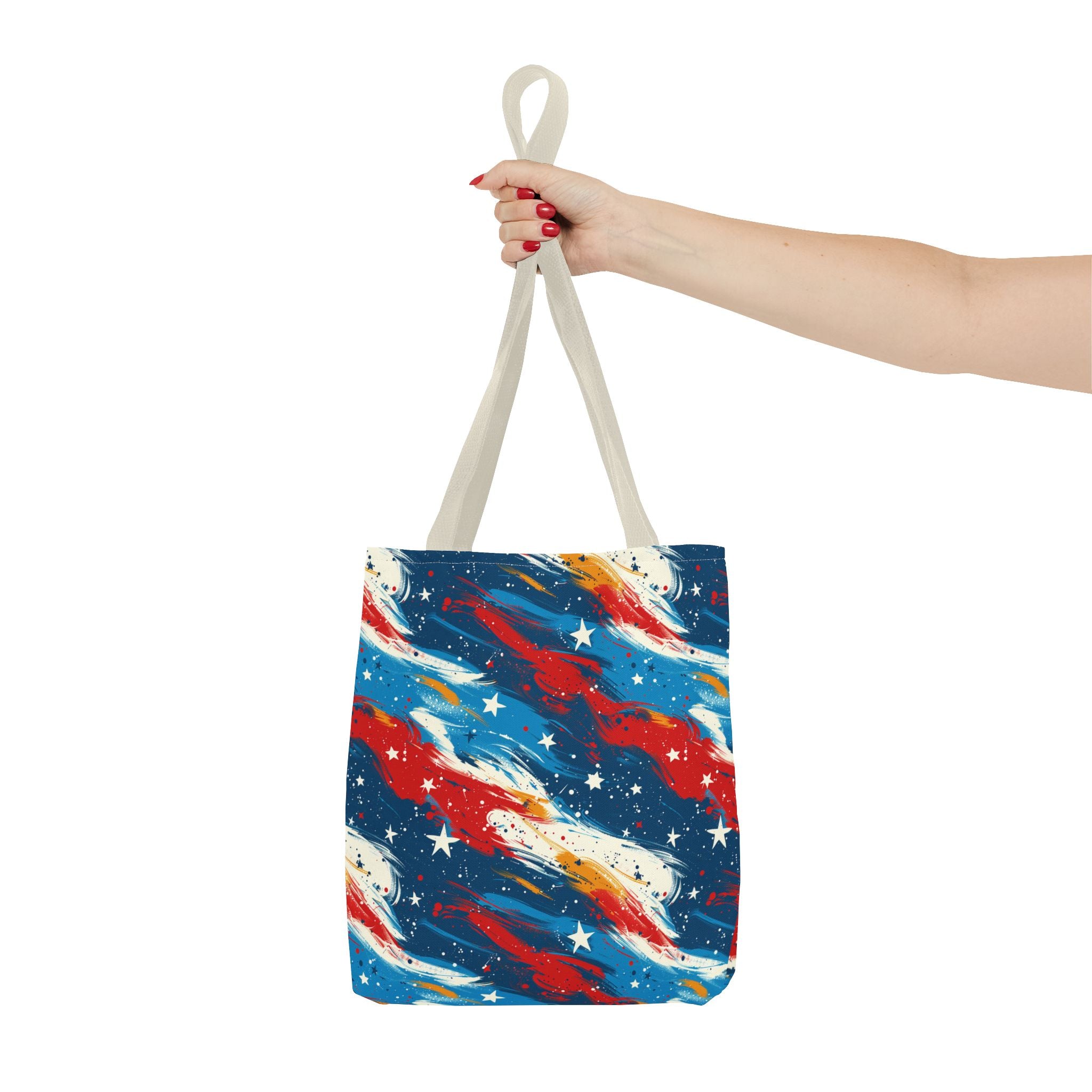 Gold, Red, Blue & White Starts Americana Pattern Patriotic Tote Bag