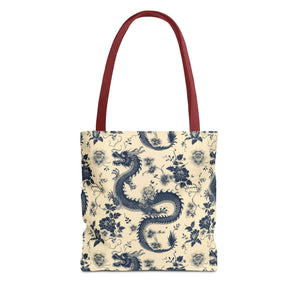 Blue Floral Dragon Tote Bag