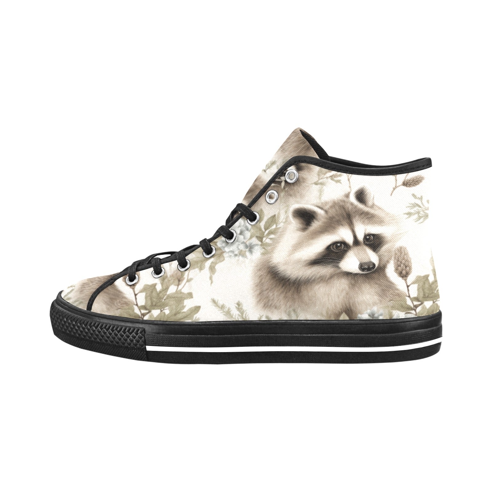 Cranberry Lake Designs Floral Raccoons High Top Canvas Women's Shoes - Cranberry Lake Design Co.  #