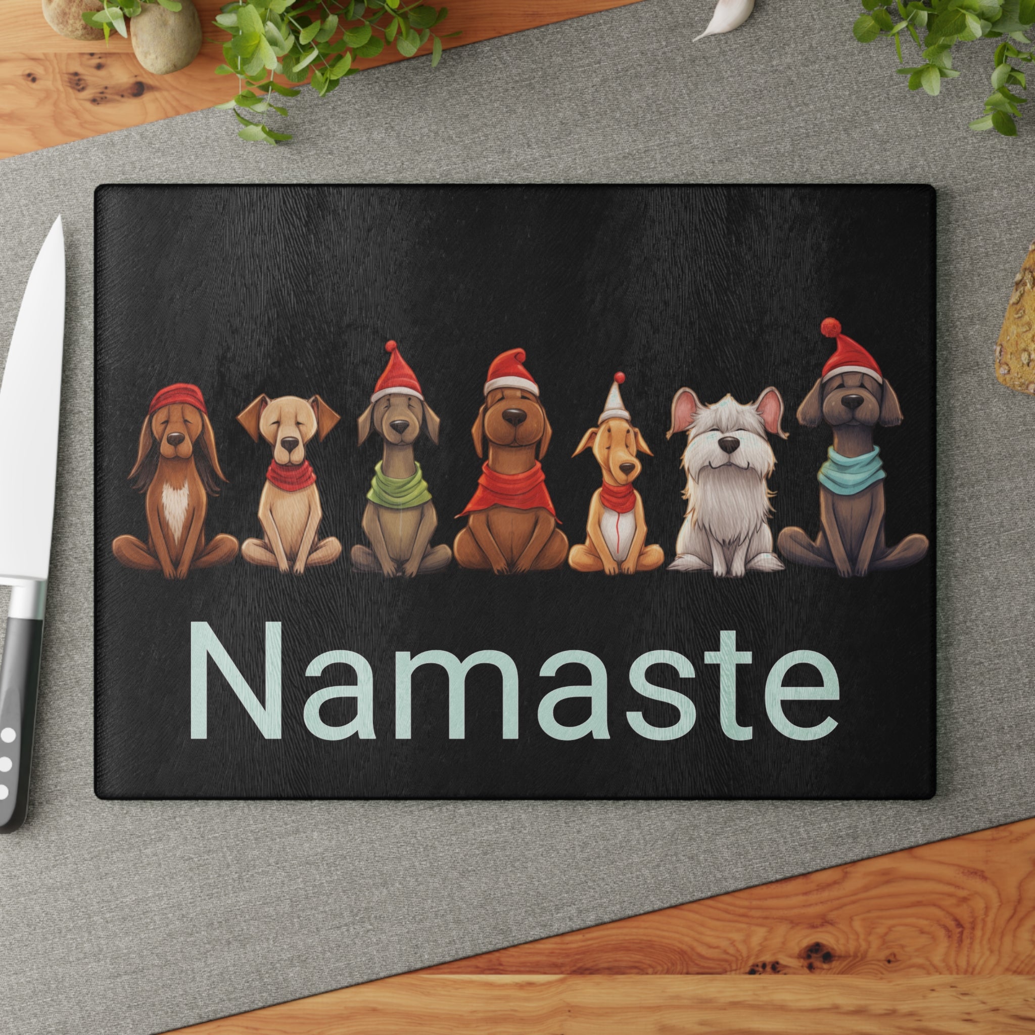 Namaste Yoga Dogs Christmas Glass Cutting Board - Kitchen Home Decor