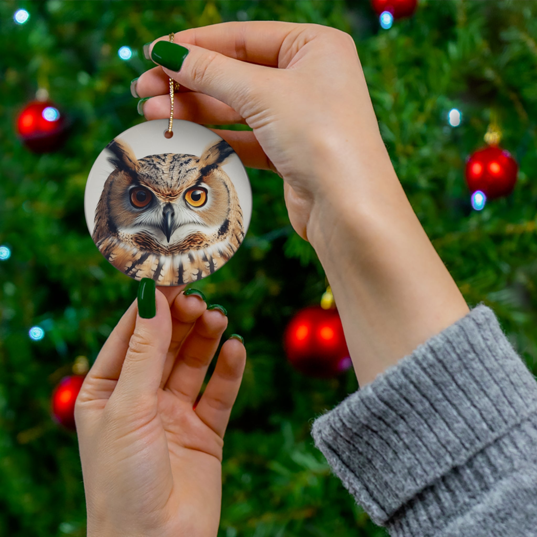 Owl Ceramic Christmas Ornament