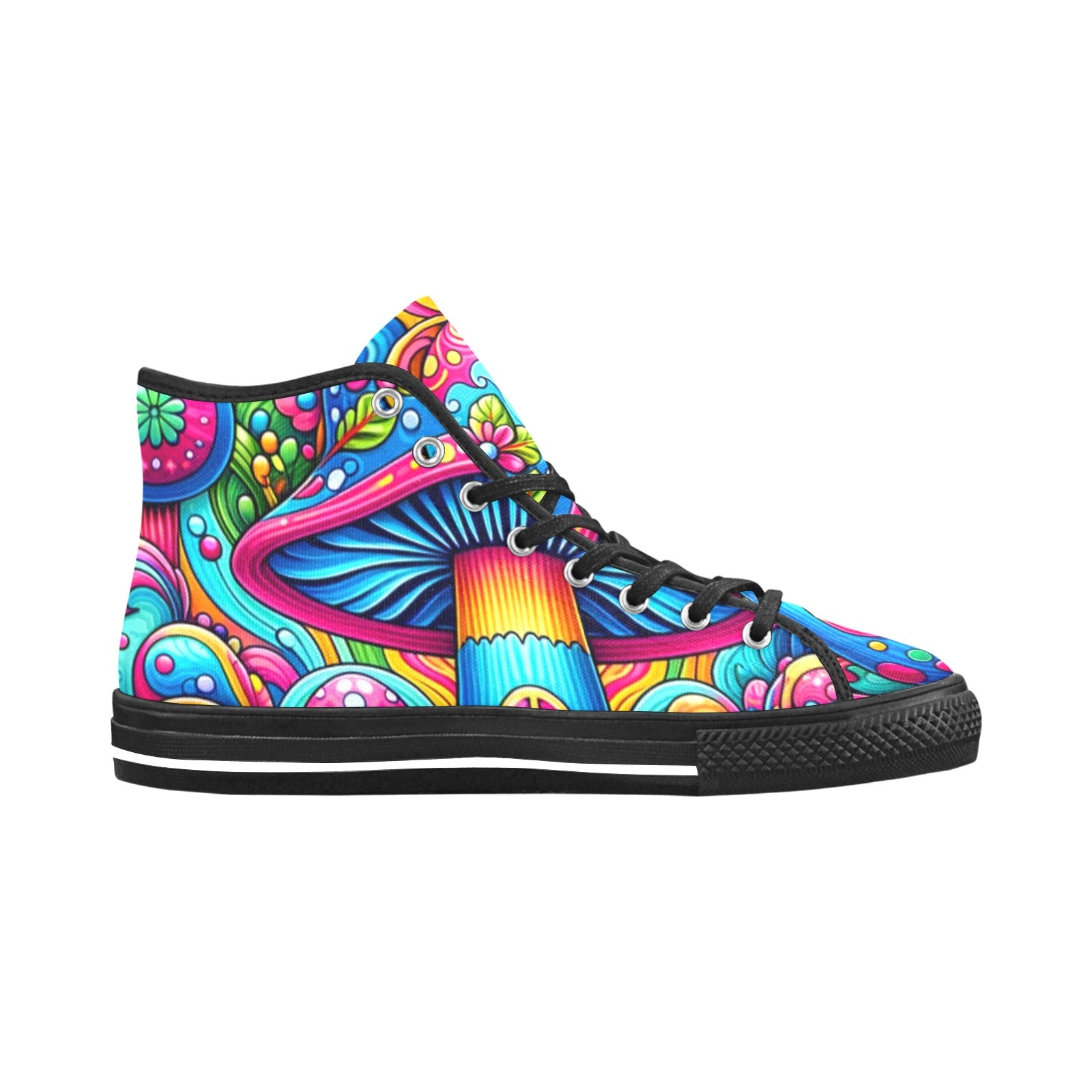 Cranberry Lake Designs Colourful Hippie-Style Mushroom High Top Canvas Shoes - Cranberry Lake Design Co.  #