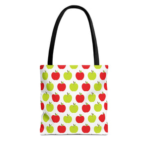 Red & Green Apple Print Back to School Tote Bag