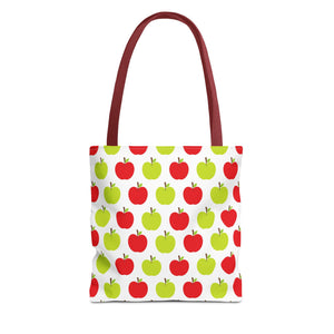 Red & Green Apple Print Back to School Tote Bag