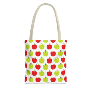 Red & Green Apple Print Back to School Tote Bag