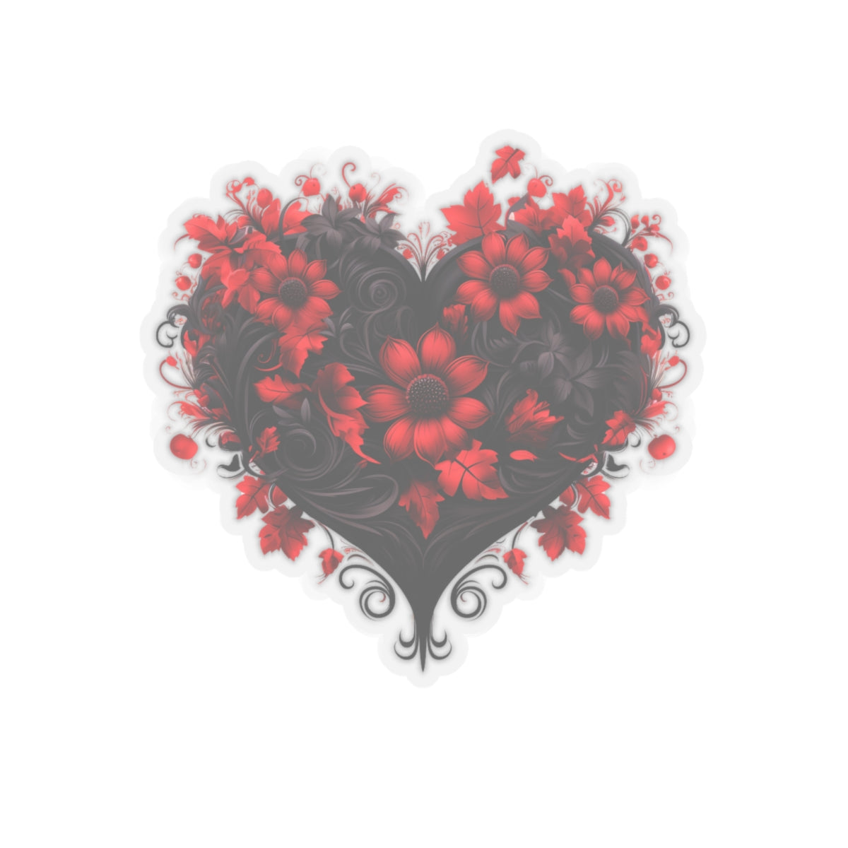 Red Flower Black Heart Vinyl Sticker