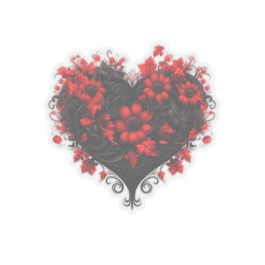 Red Flower Black Heart Vinyl Sticker