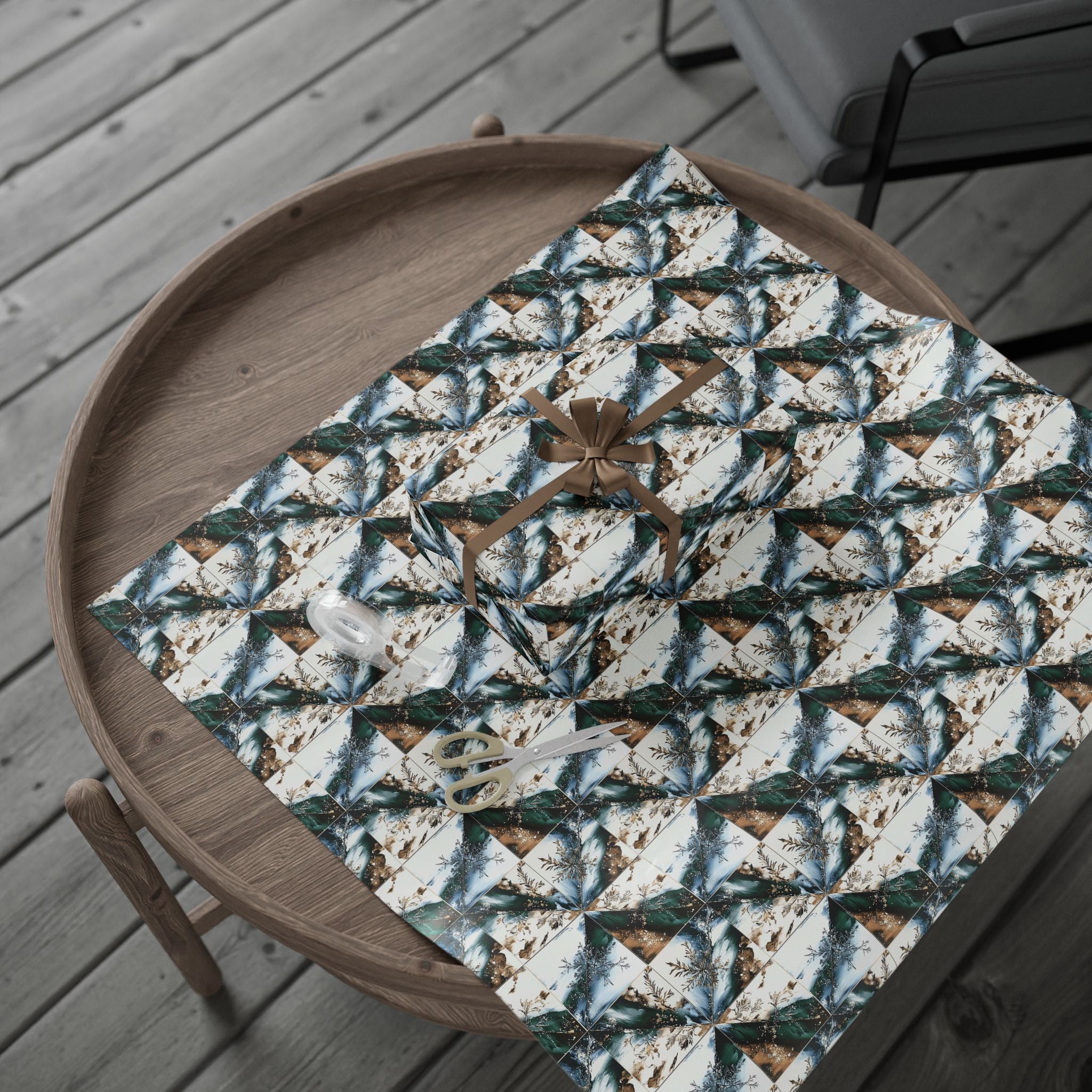 Green White Brown Rustic Unique Wrapping paper