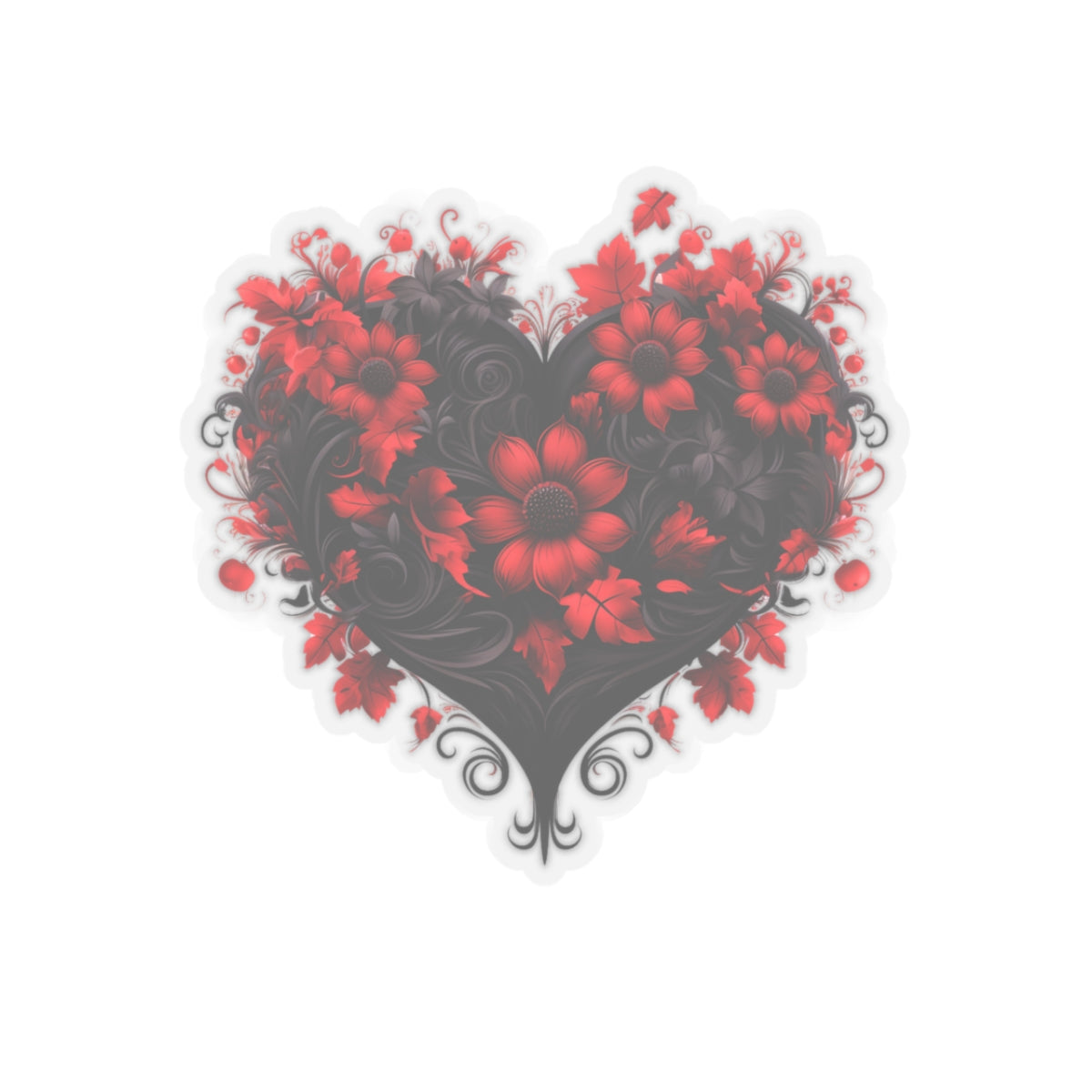 Red Flower Black Heart Vinyl Sticker