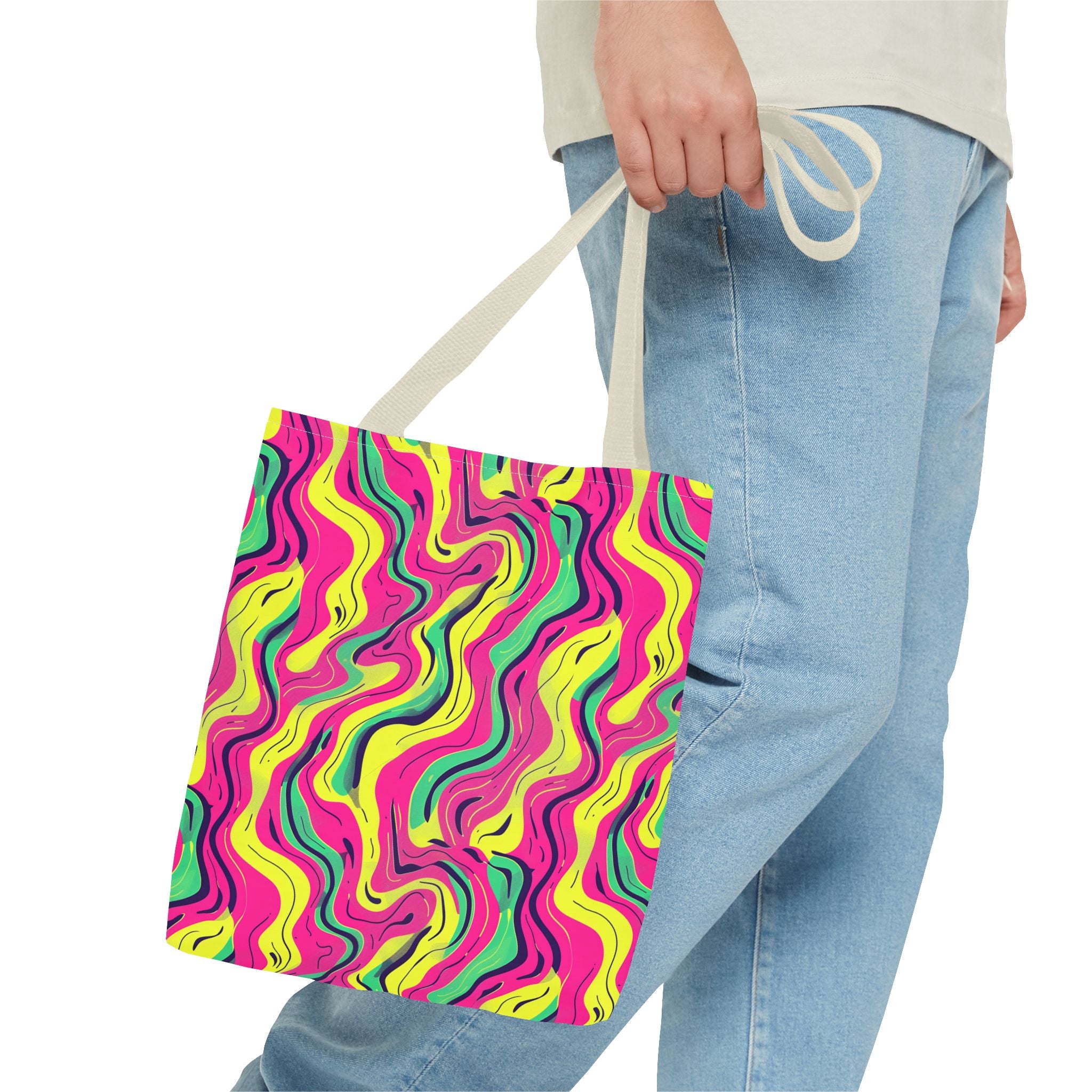 Squiggly Pink Yellow Green Pattern Eccentric Tote Bag