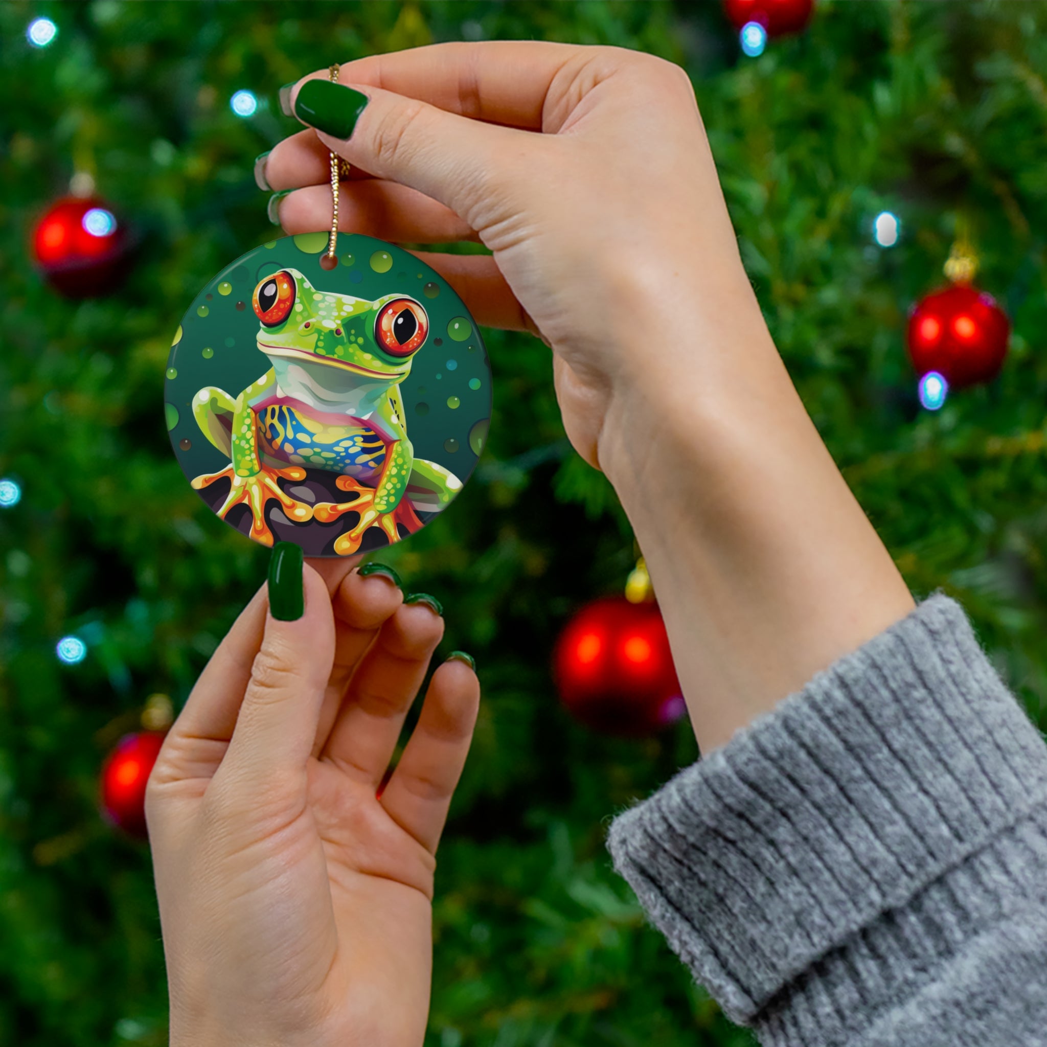 Tree Frog Ceramic Ornament - Unique Christmas Keepsake