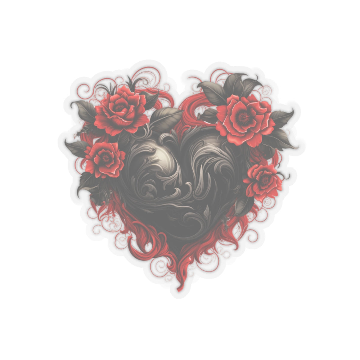 Red Flower Black Heart Vinyl Sticker