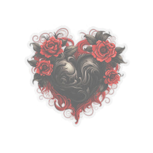 Red Flower Black Heart Vinyl Sticker