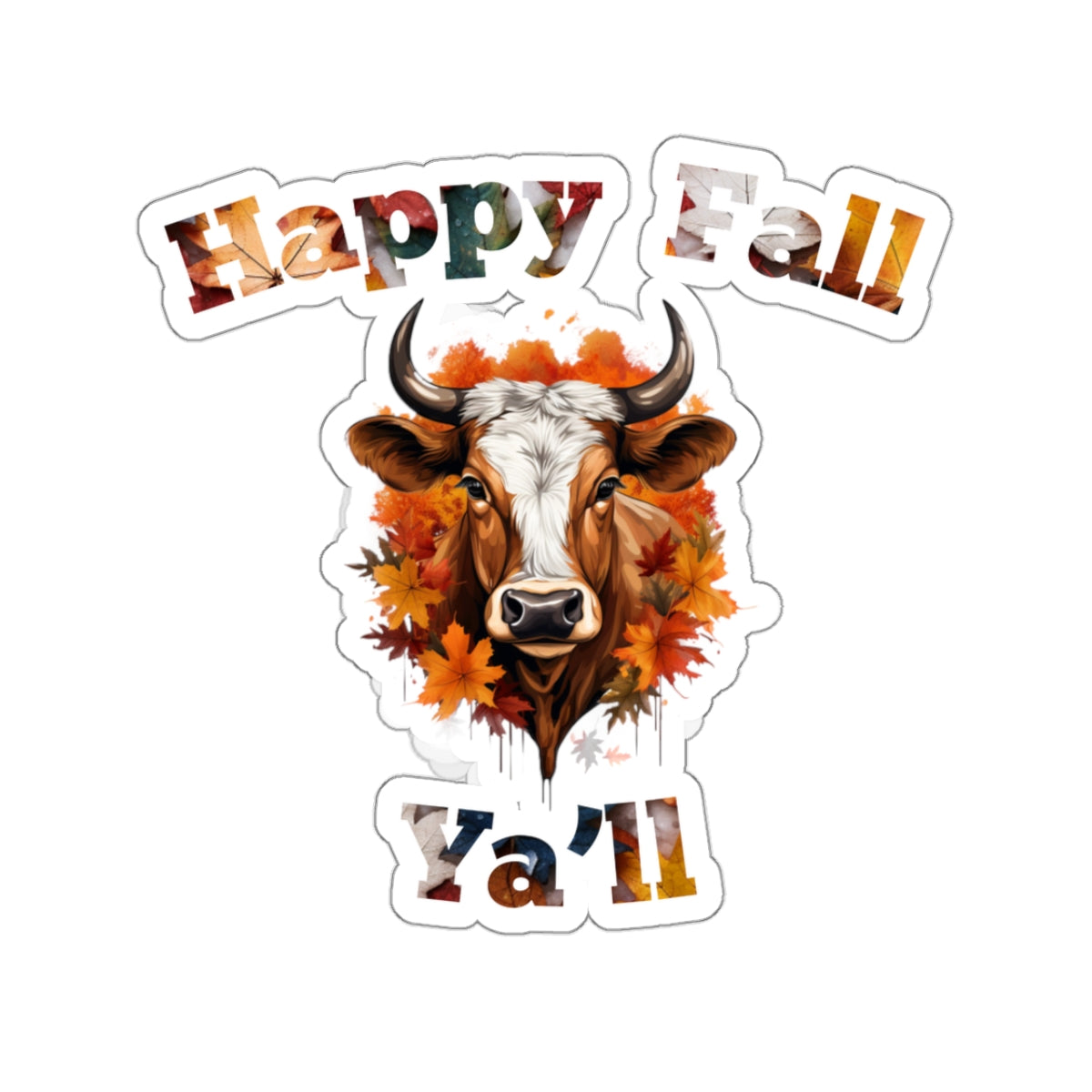 Happy Fall Ya'll Cow Autumn Vinyl Sticker