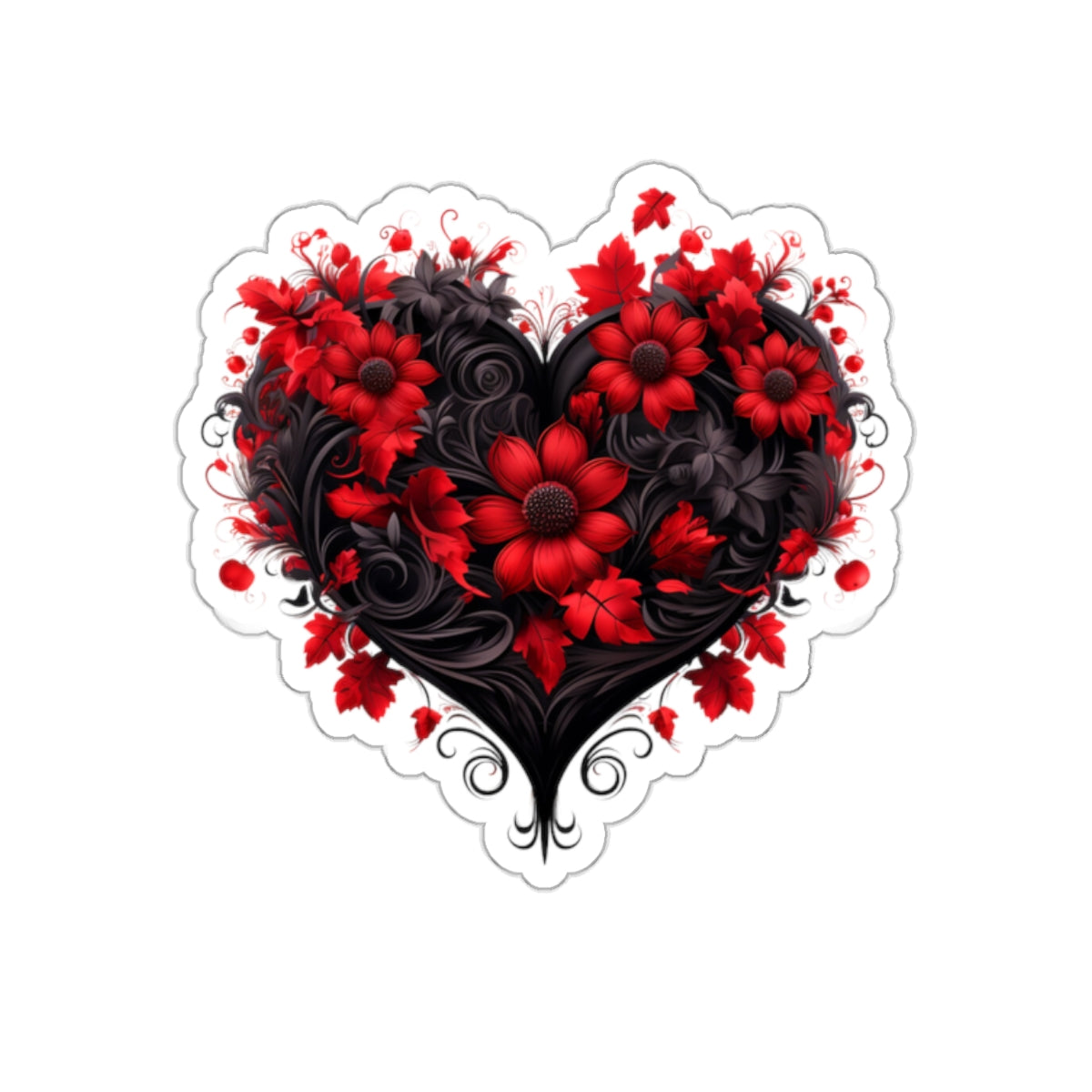 Red Flower Black Heart Vinyl Sticker