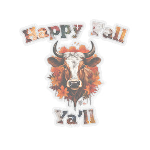 Happy Fall Ya'll Cow Autumn Vinyl Sticker