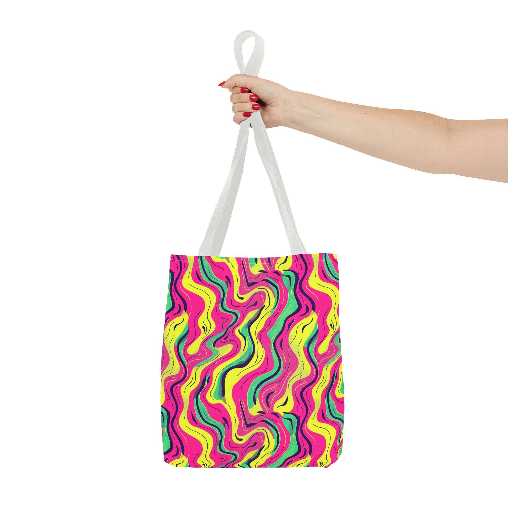 Squiggly Pink Yellow Green Pattern Eccentric Tote Bag