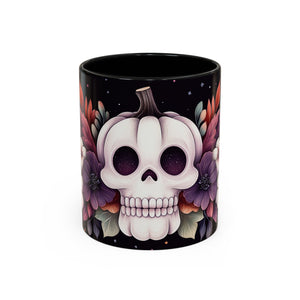 Skull Pumpkin Mug | Halloween Coffee Cup | Gothic Floral Decor | Unique Gift | 11oz & 15oz