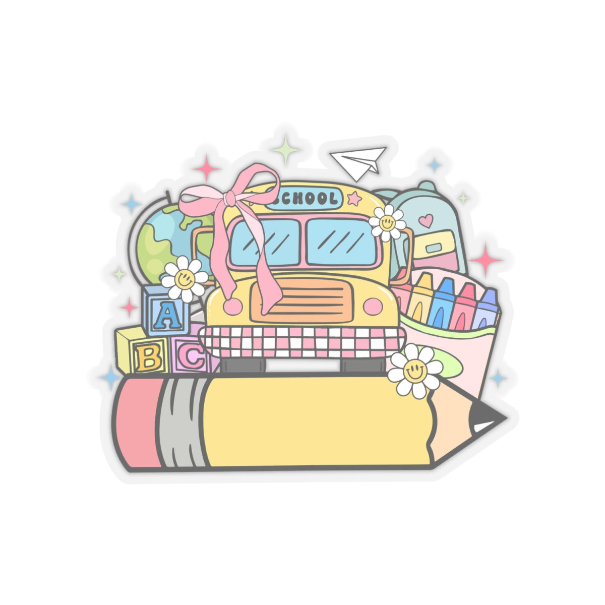 School Bus Adorable Girls Sticker for Teachers Kids back To School Gift