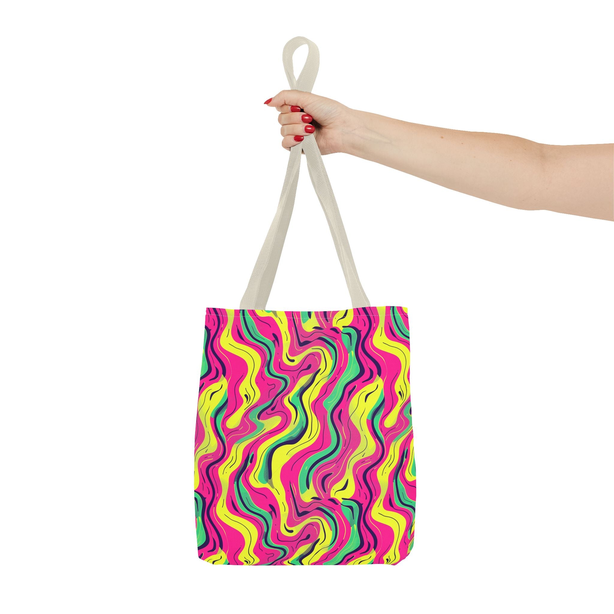 Squiggly Pink Yellow Green Pattern Eccentric Tote Bag