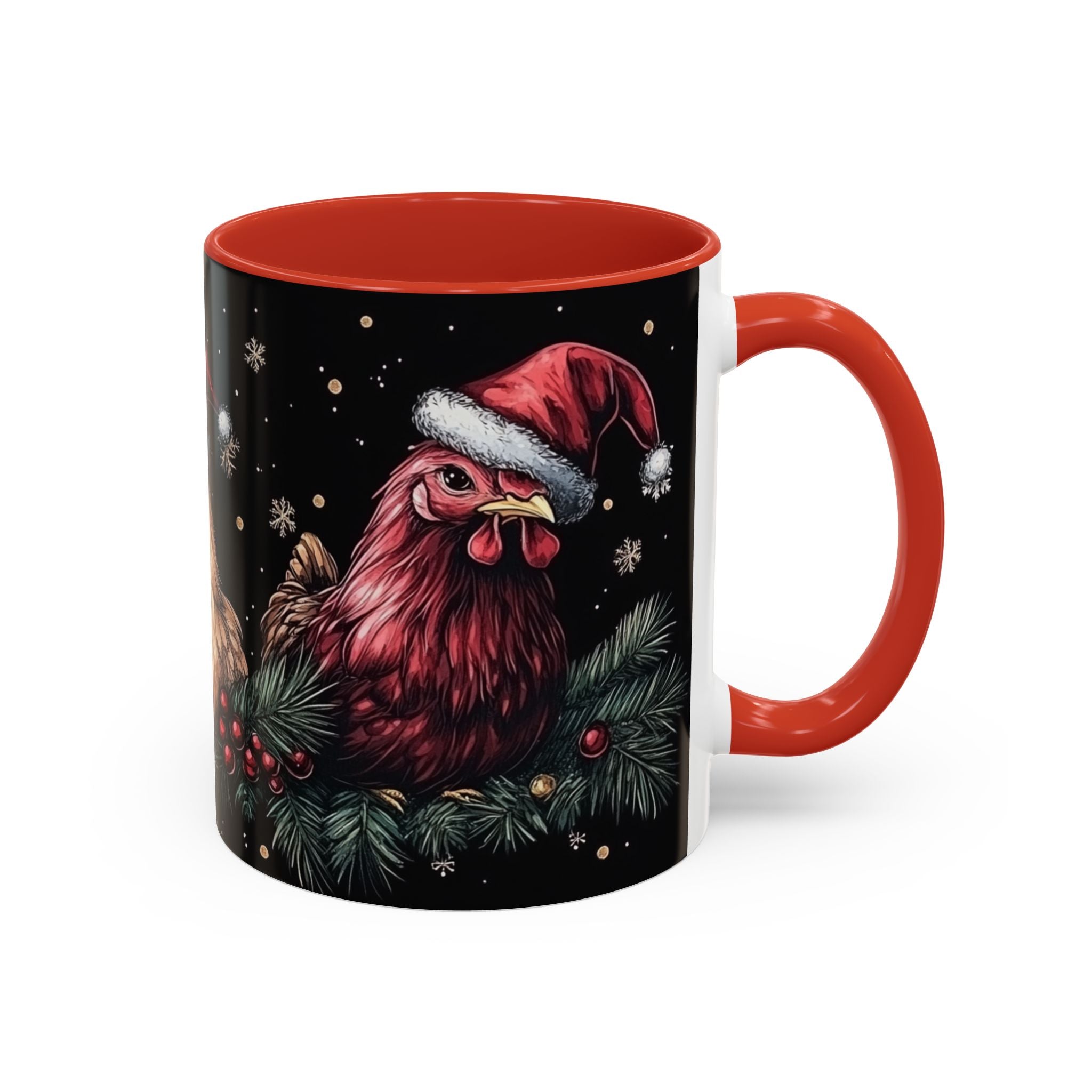 Christmas Chickens Mug | Funny Holiday Coffee Cup | Rooster and Hen Xmas Decor | Unique Gift | 11oz & 15oz