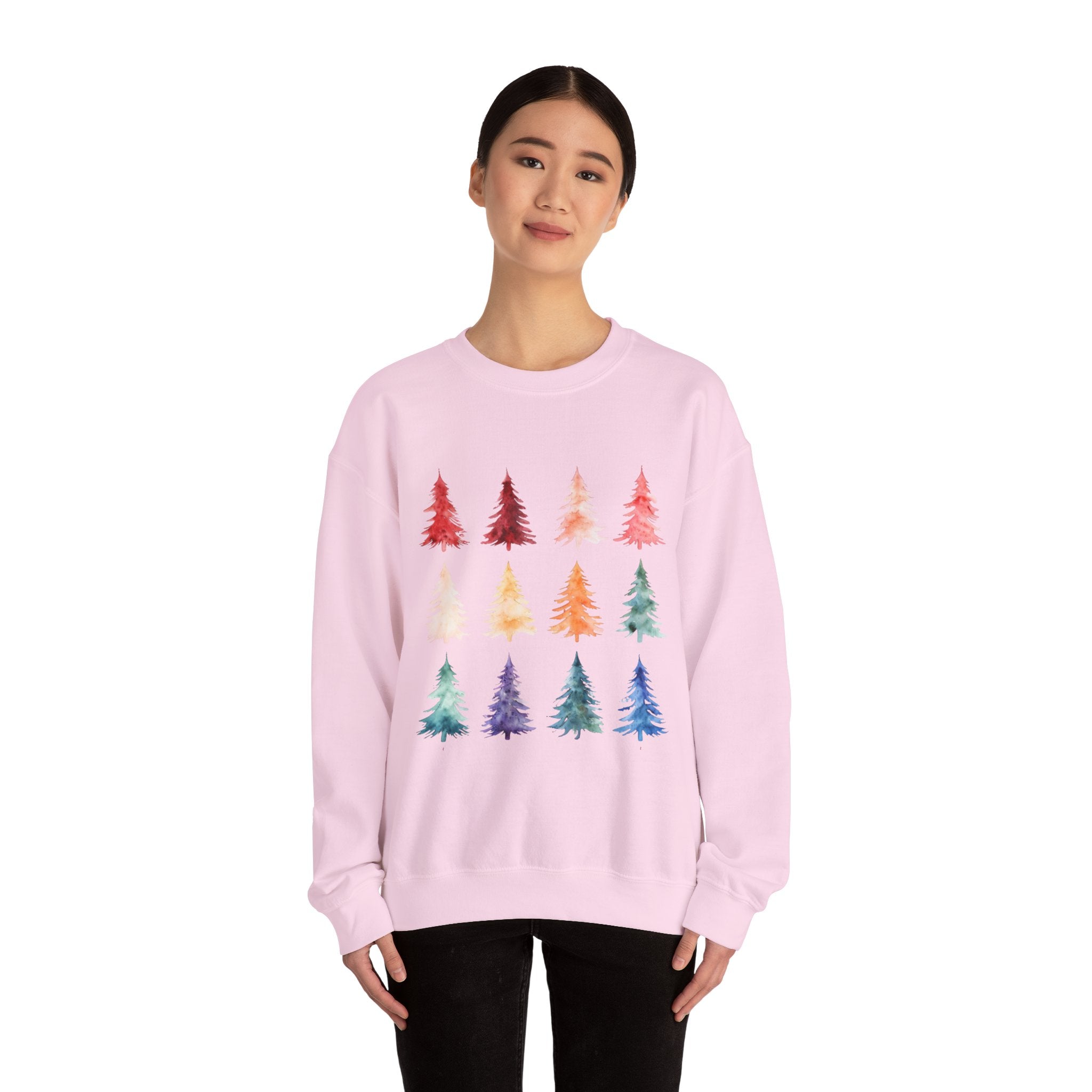 Unisex Watercolor Christmas Tree Festive Holiday Sweater Unisex Heavy Blend™ Crewneck Sweatshirt