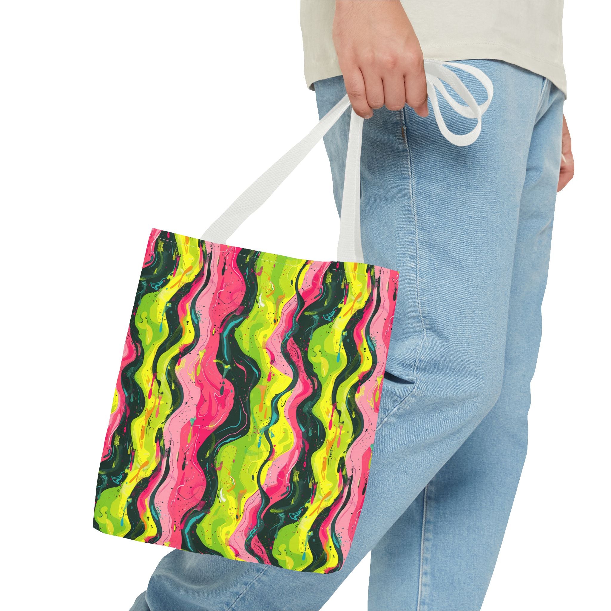 Wavy Pink Yellow Green Pattern Eccentric Tote Bag