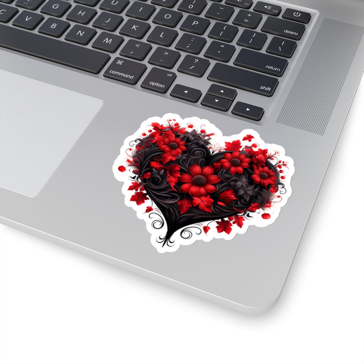 Red Flower Black Heart Vinyl Sticker