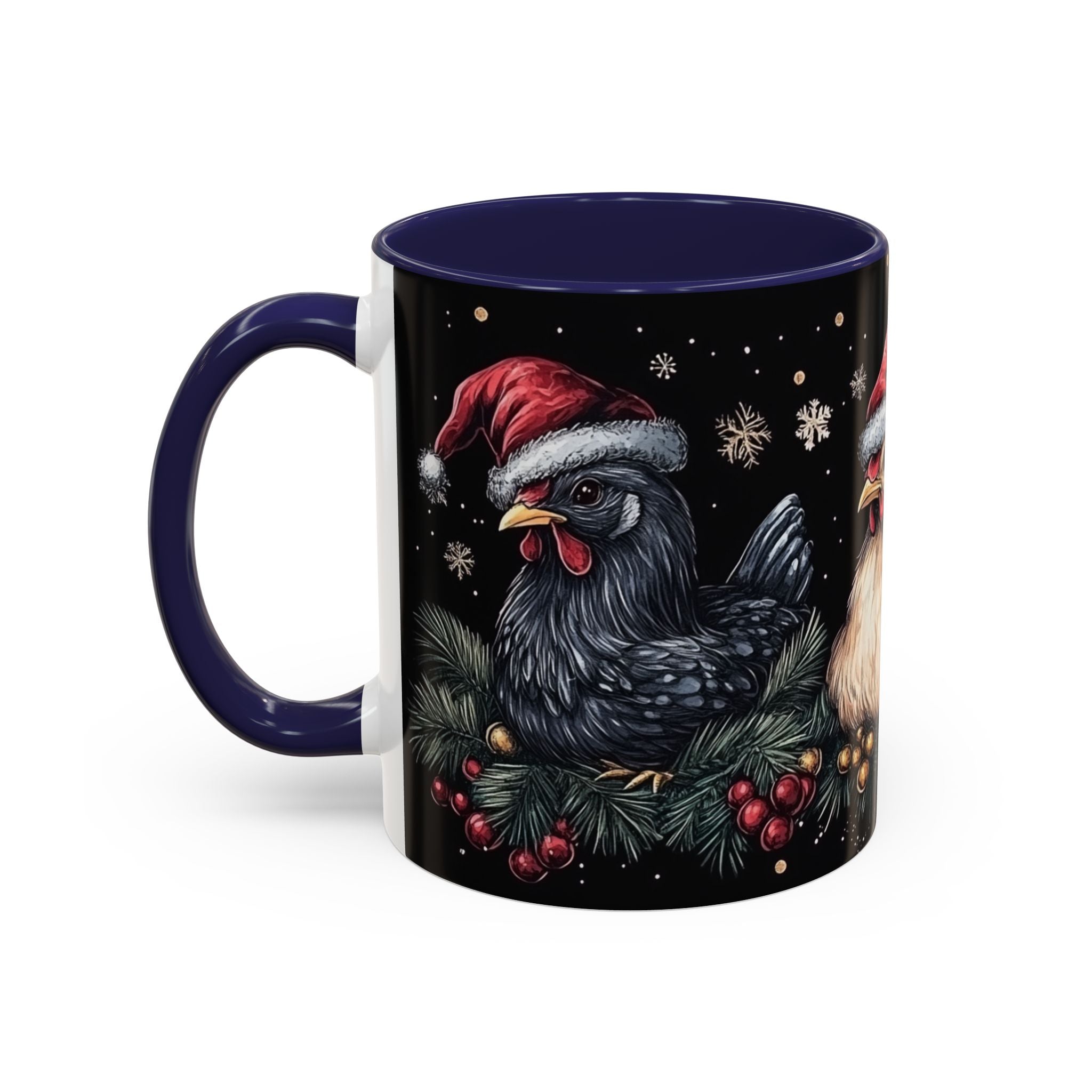 Christmas Chickens Mug | Funny Holiday Coffee Cup | Rooster and Hen Xmas Decor | Unique Gift | 11oz & 15oz