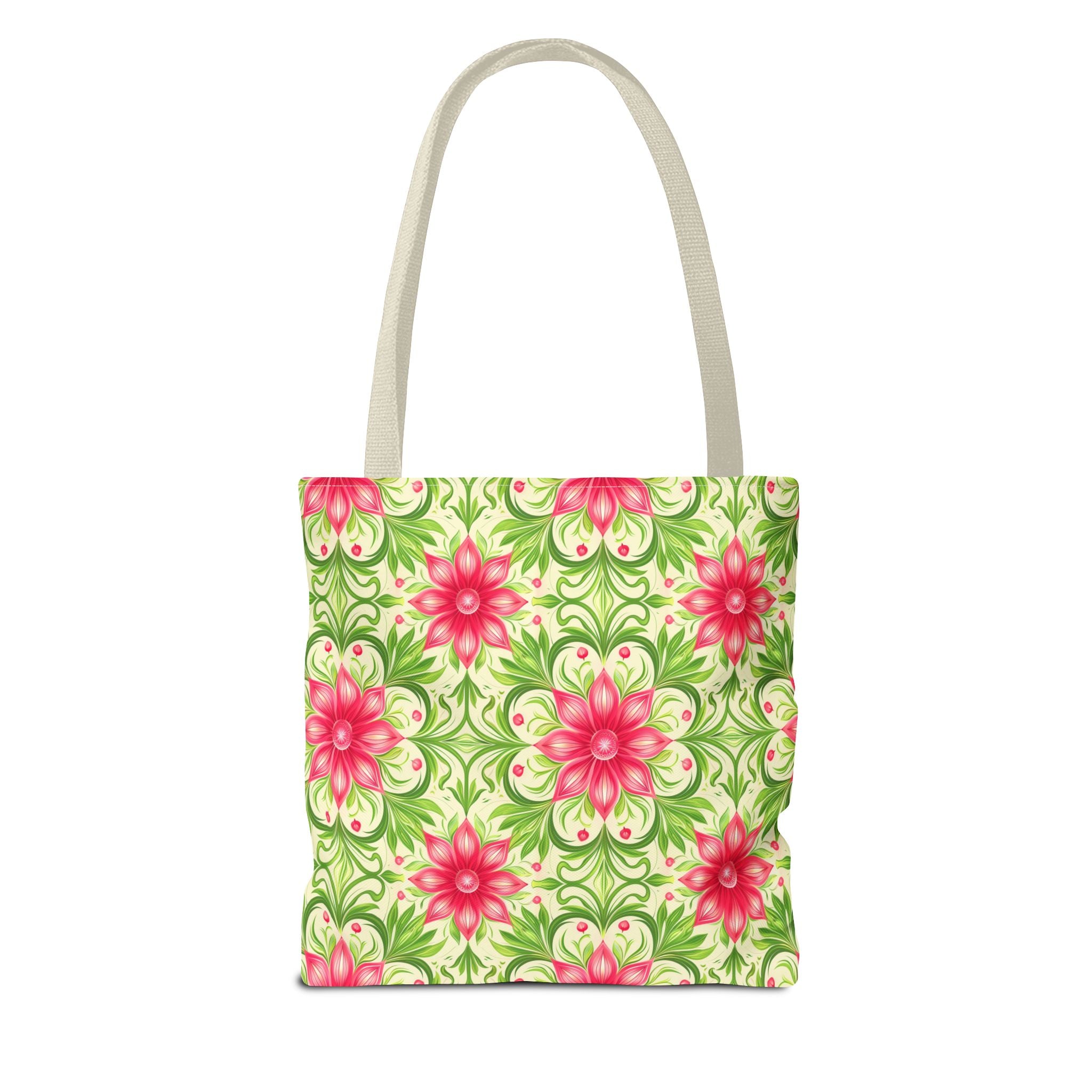 Pink & Green Floral Pattern Eccentric Tote Bag