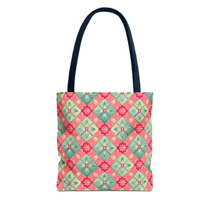 Pink & Blue Floral Tiled Pattern Eccentric Tote Bag