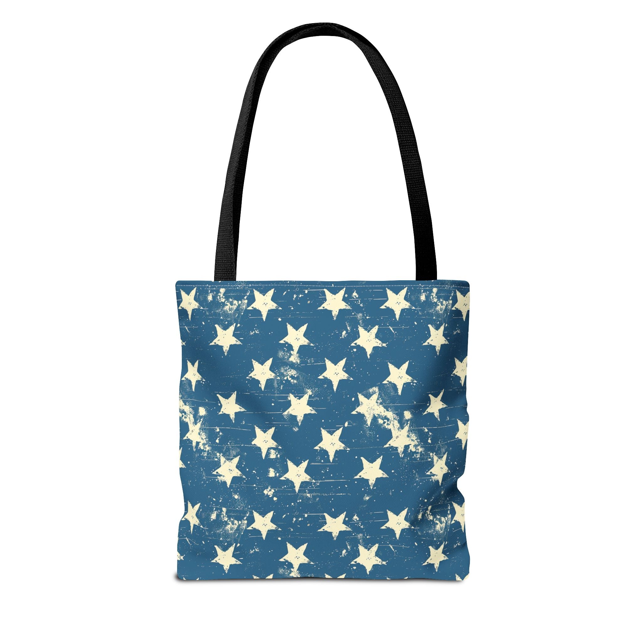 Blue & White Starts American Flag Pattern Patriotic Tote Bag